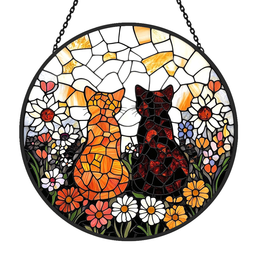 Glas-in-lood Zonvanger - Twee schattige katten