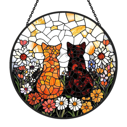 Glas-in-lood Zonvanger - Twee schattige katten