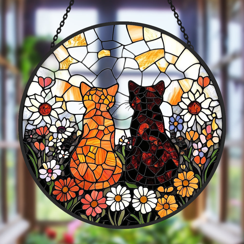 Glas-in-lood Zonvanger - Twee schattige katten