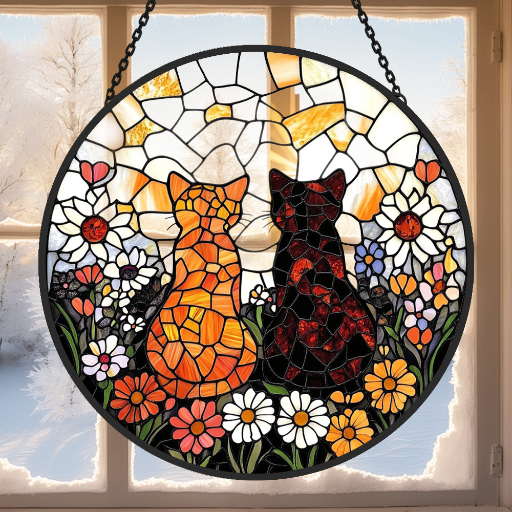 Glas-in-lood Zonvanger - Twee schattige katten