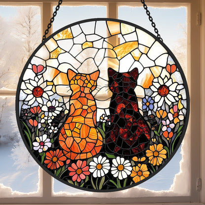 Glas-in-lood Zonvanger - Twee schattige katten