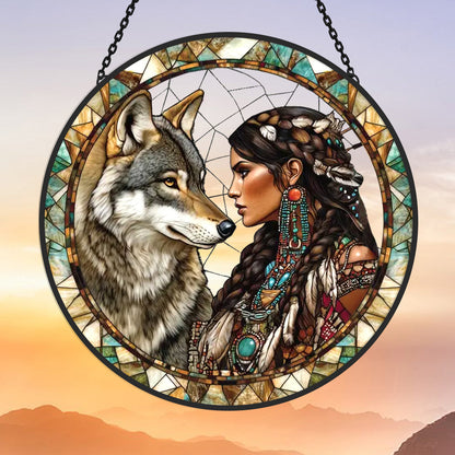 Glas-in-lood Zonvanger - Wolf en Vrouw
