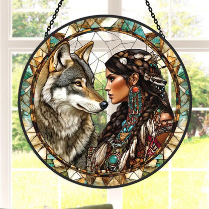 Glas-in-lood Zonvanger - Wolf en Vrouw