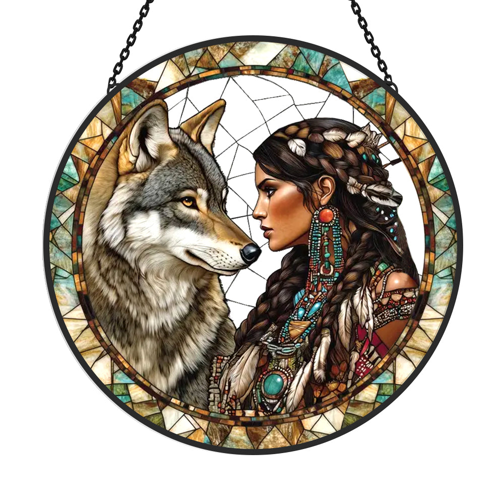 Glas-in-lood Zonvanger - Wolf en Vrouw